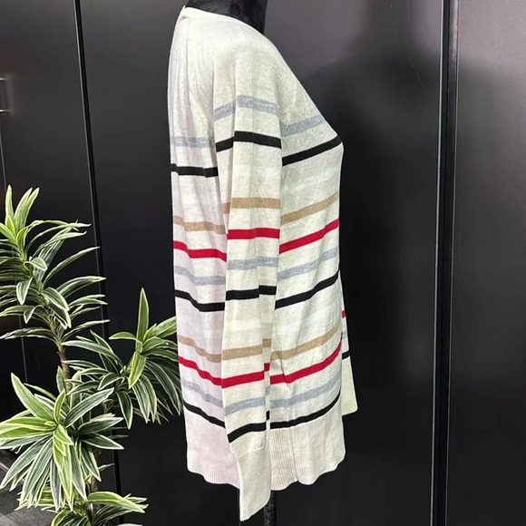 LOFT Knit V-neck,pullover,horizontal thin stripe sweater,super soft,multi color - Picture 6 of 10